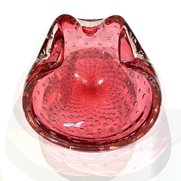 Vintage  Cranberry Murano Glass Bowl Ashtray - Picture 3 of 8